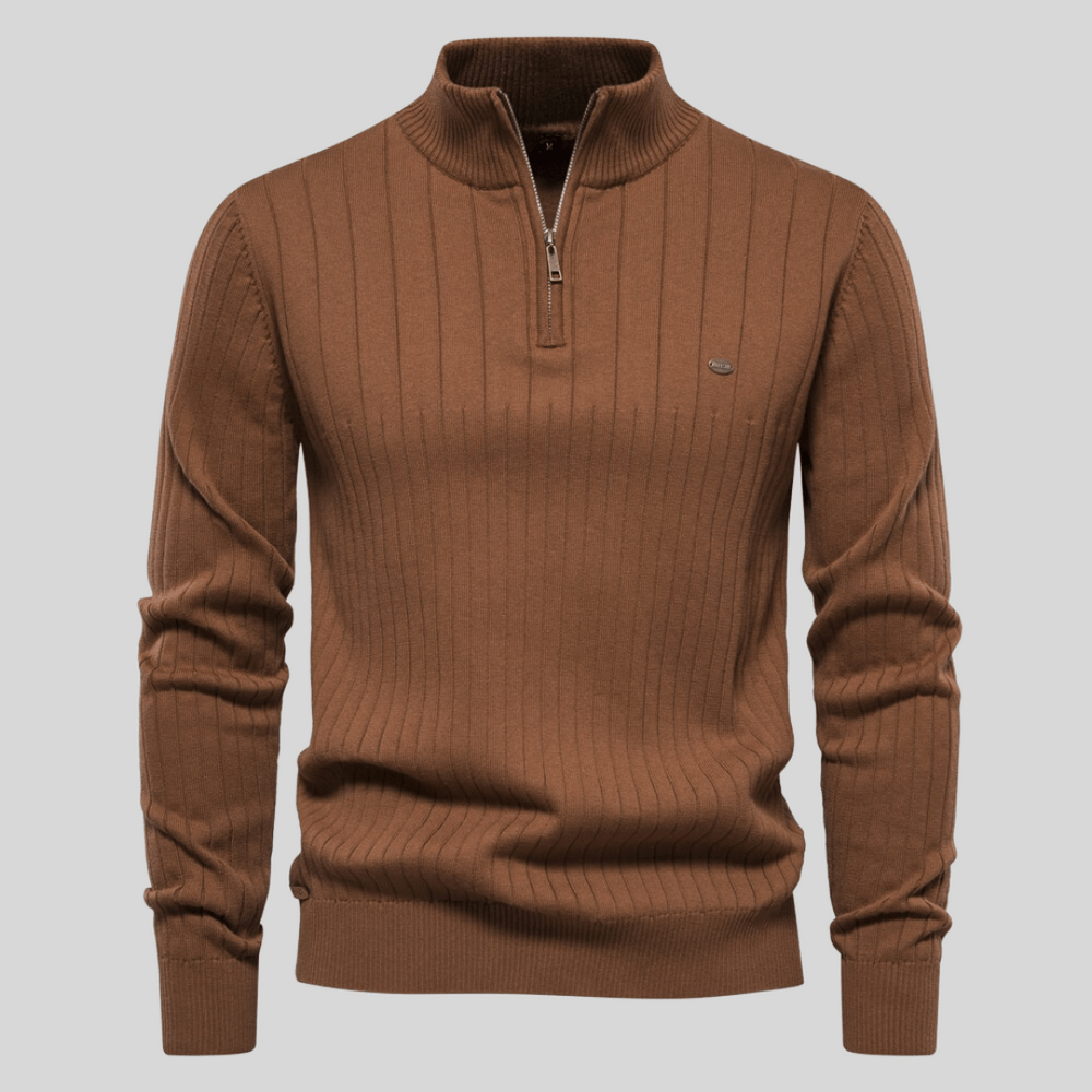 Men's Half-Zip Ribbed Mock-Neck Pullover Sweater