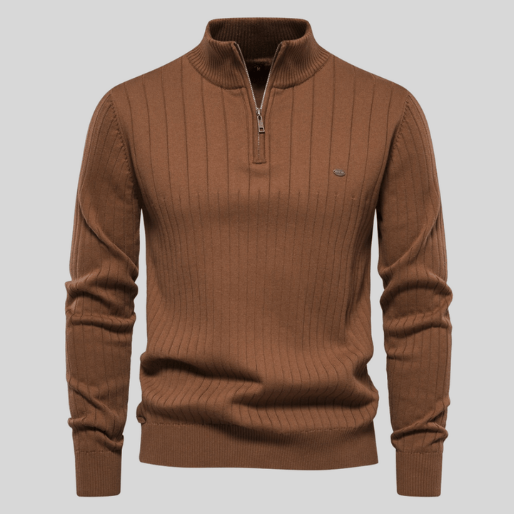 Men's Half-Zip Ribbed Mock-Neck Pullover Sweater