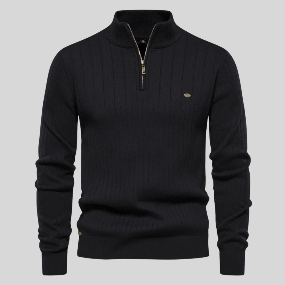 Men's Half-Zip Ribbed Mock-Neck Pullover Sweater