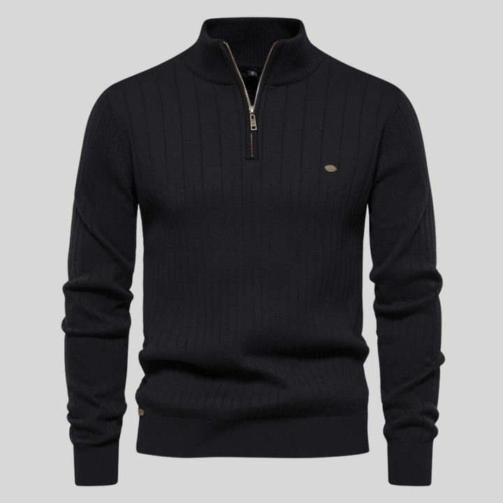Men's Half-Zip Ribbed Mock-Neck Pullover Sweater