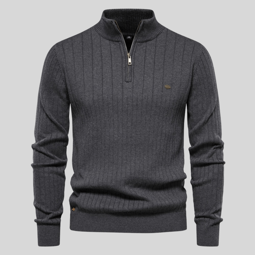 Men's Half-Zip Ribbed Mock-Neck Pullover Sweater