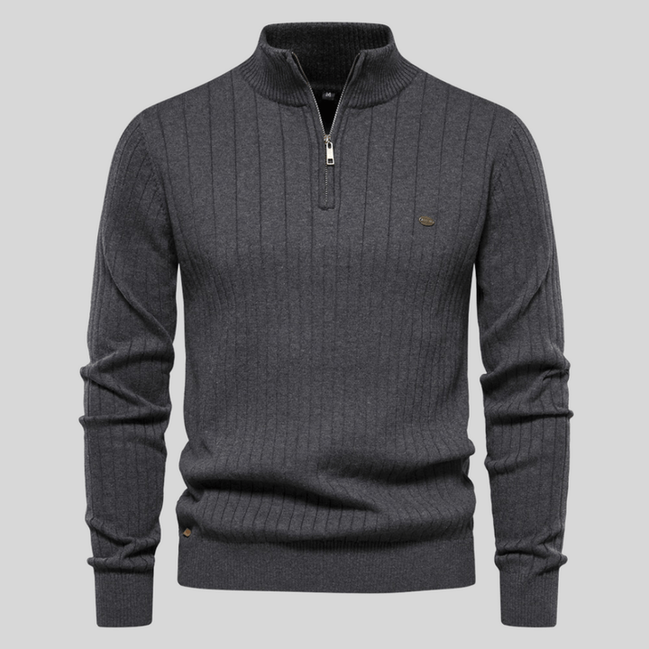 Men's Half-Zip Ribbed Mock-Neck Pullover Sweater