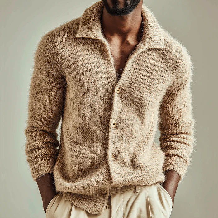 Men's Brushed Knit Collared Cardigan