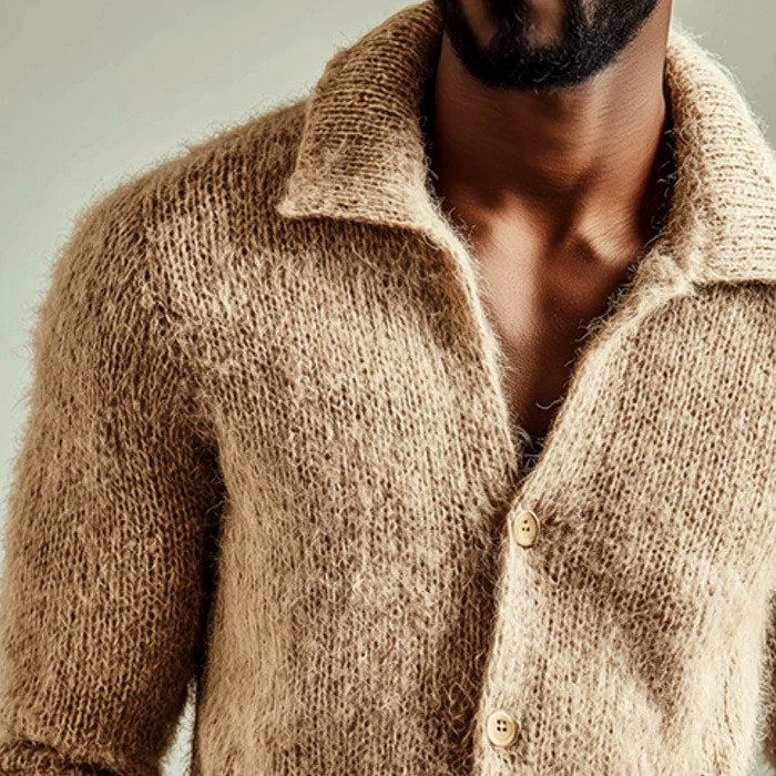 Men's Brushed Knit Collared Cardigan
