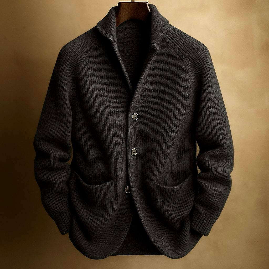 Men's Ribbed Shawl Collar Knit Cardigan