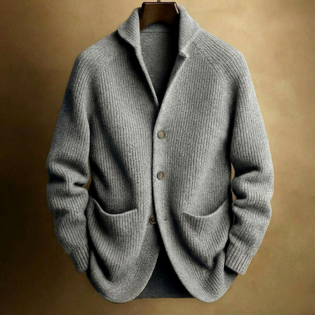 Men's Ribbed Shawl Collar Knit Cardigan