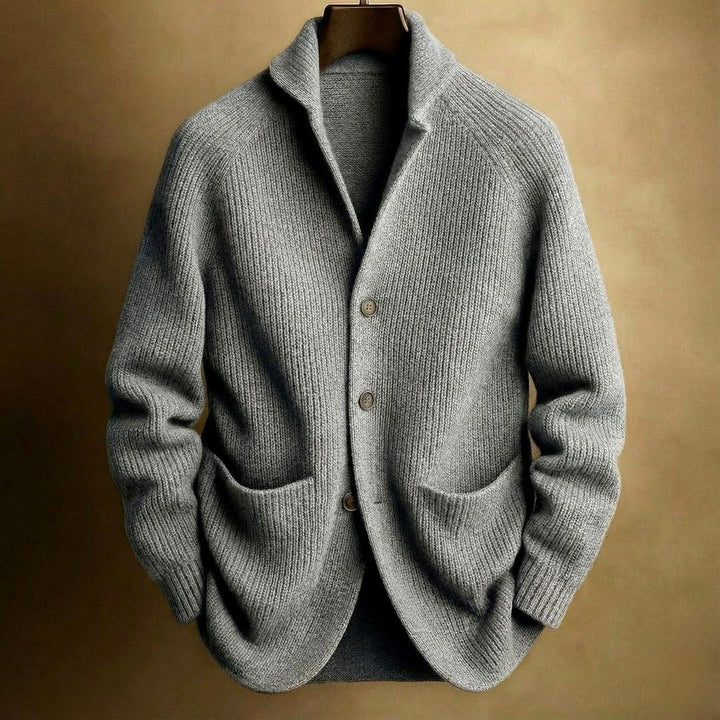 Men's Ribbed Shawl Collar Knit Cardigan