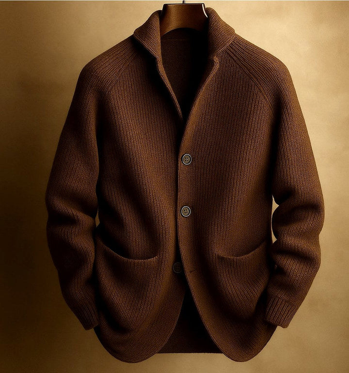 Men's Ribbed Shawl Collar Knit Cardigan