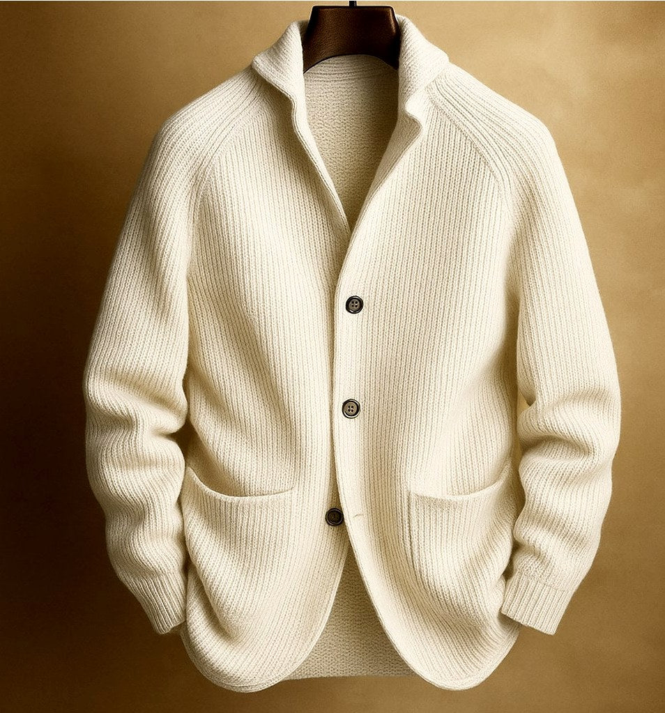 Men's Ribbed Shawl Collar Knit Cardigan