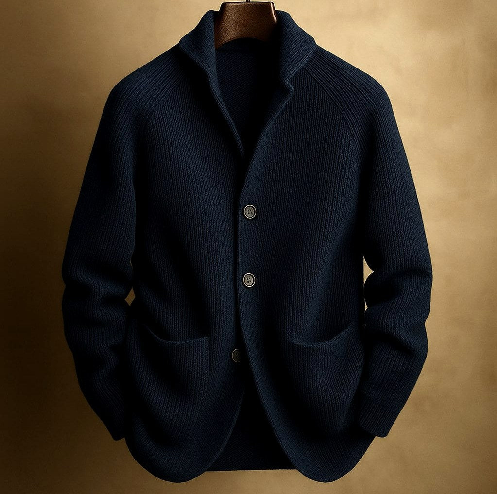 Men's Ribbed Shawl Collar Knit Cardigan