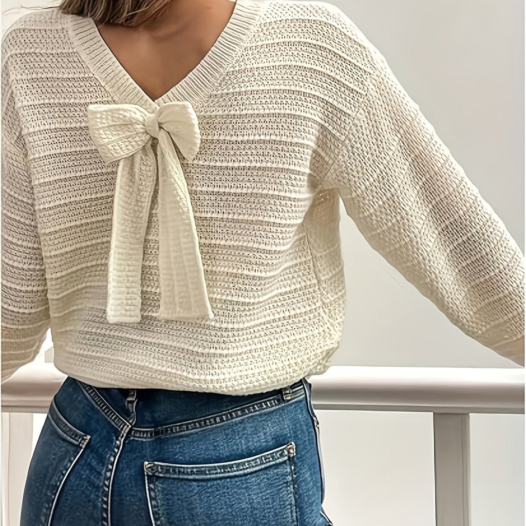 Women's Cable Knit Sweater with Back Bow Detail