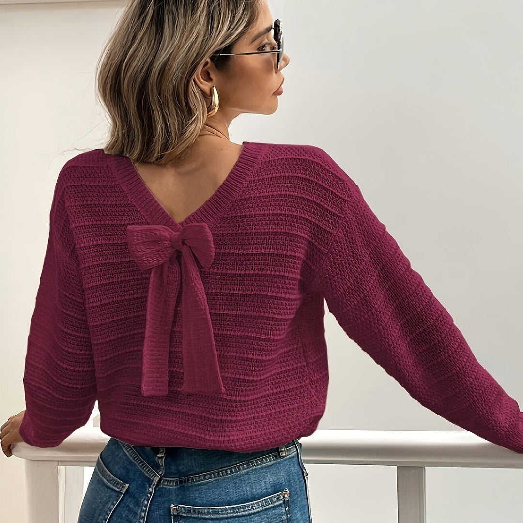 Women's Cable Knit Sweater with Back Bow Detail