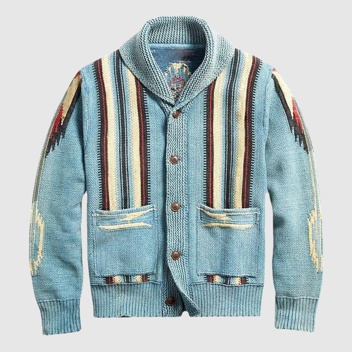 Men's Jacquard Button-Front Cardigan with Lapel Collar