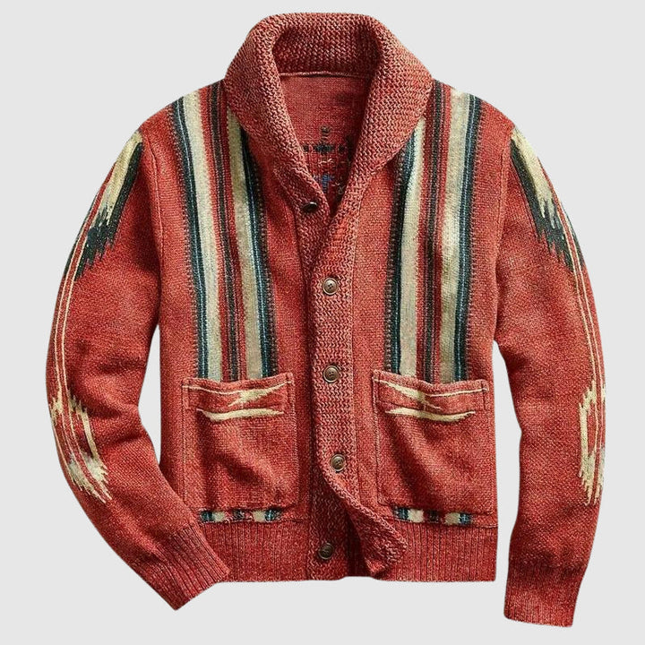 Men's Jacquard Button-Front Cardigan with Lapel Collar