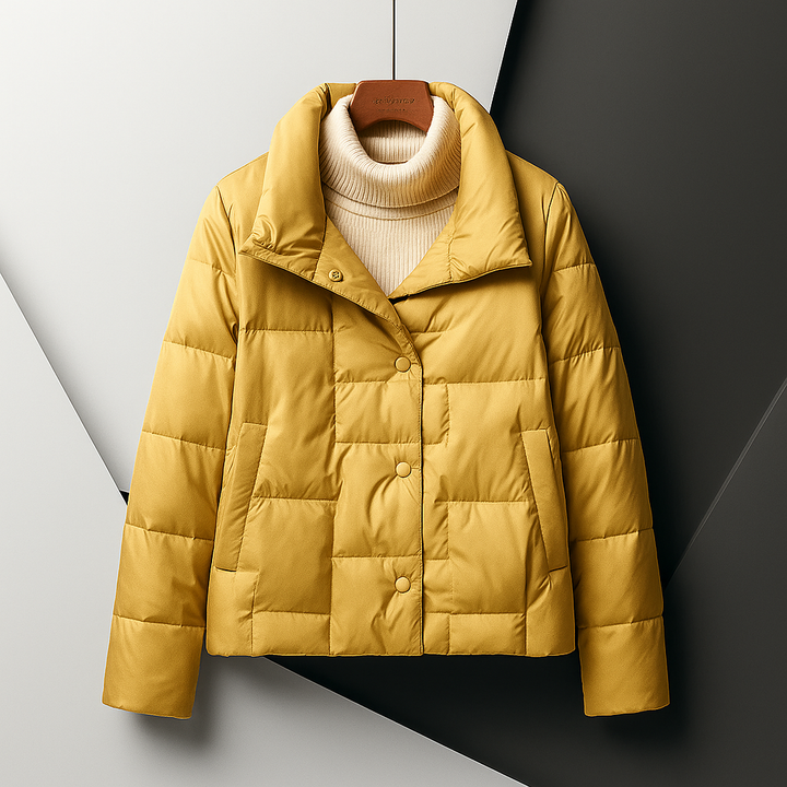 Women's Quilted Puffer Jacket with Notch Collar