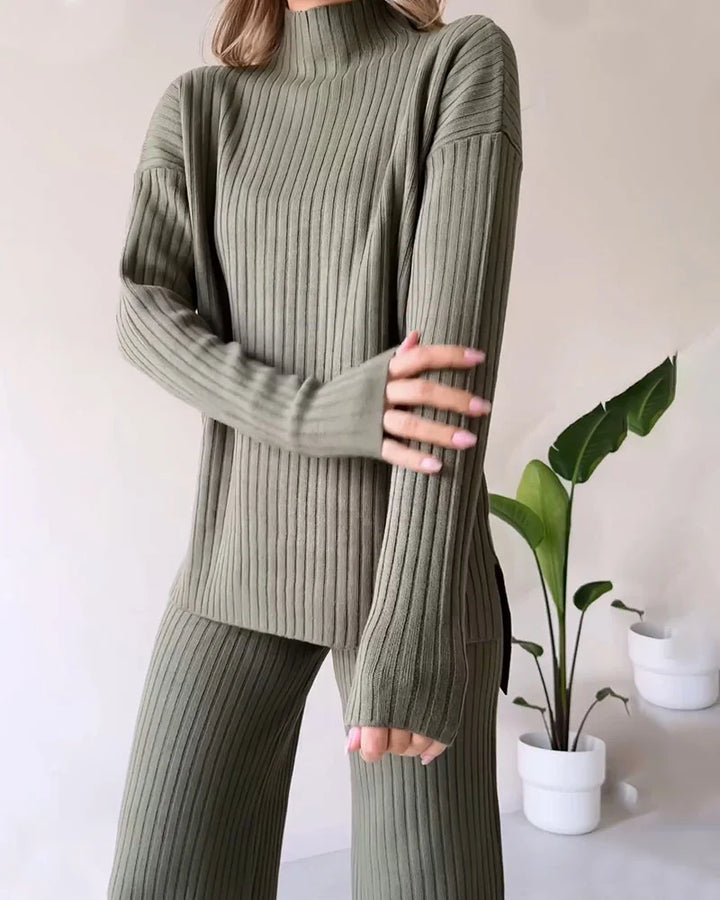 Women's Casual Knit Set with Side Slits for Comfortable Style