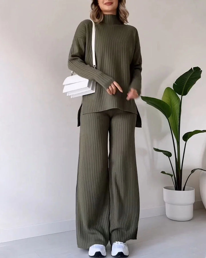 Women's Casual Knit Set with Side Slits for Comfortable Style