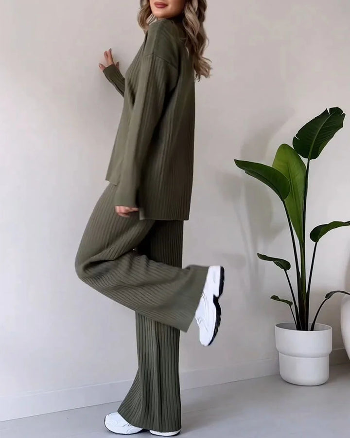 Women's Casual Knit Set with Side Slits for Comfortable Style