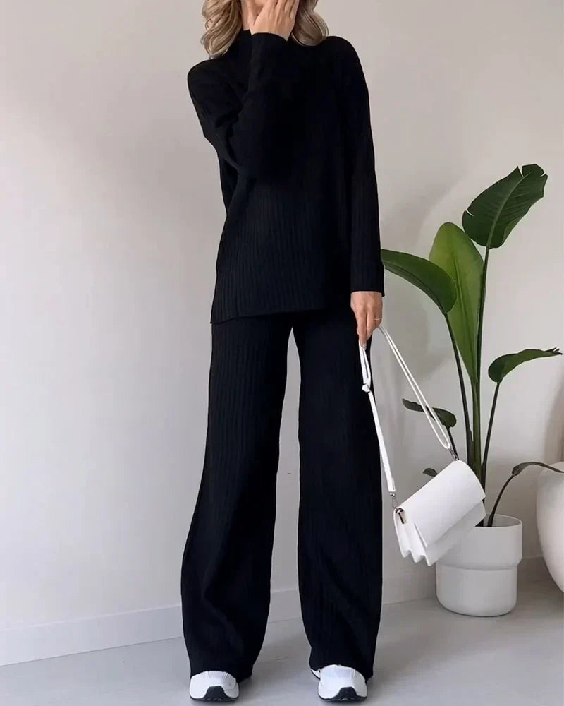 Women's Casual Knit Set with Side Slits for Comfortable Style