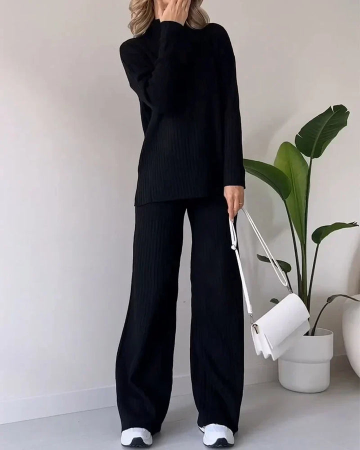 Women's Casual Knit Set with Side Slits for Comfortable Style