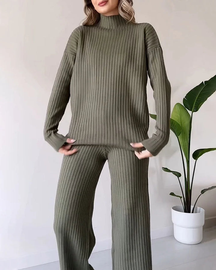Women's Casual Knit Set with Side Slits for Comfortable Style