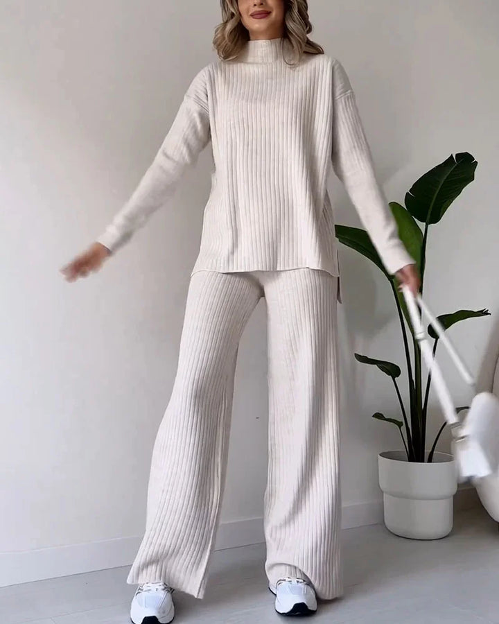 Women's Casual Knit Set with Side Slits for Comfortable Style