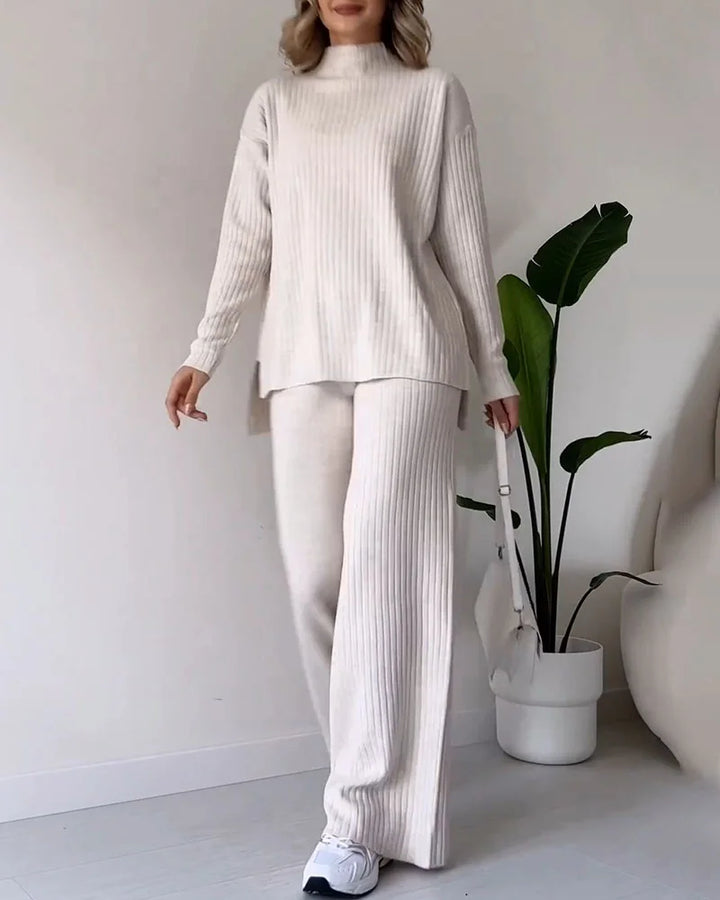 Women's Casual Knit Set with Side Slits for Comfortable Style