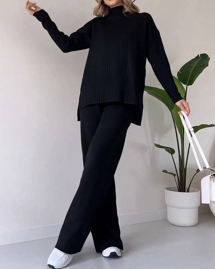 Women's Casual Knit Set with Side Slits for Comfortable Style