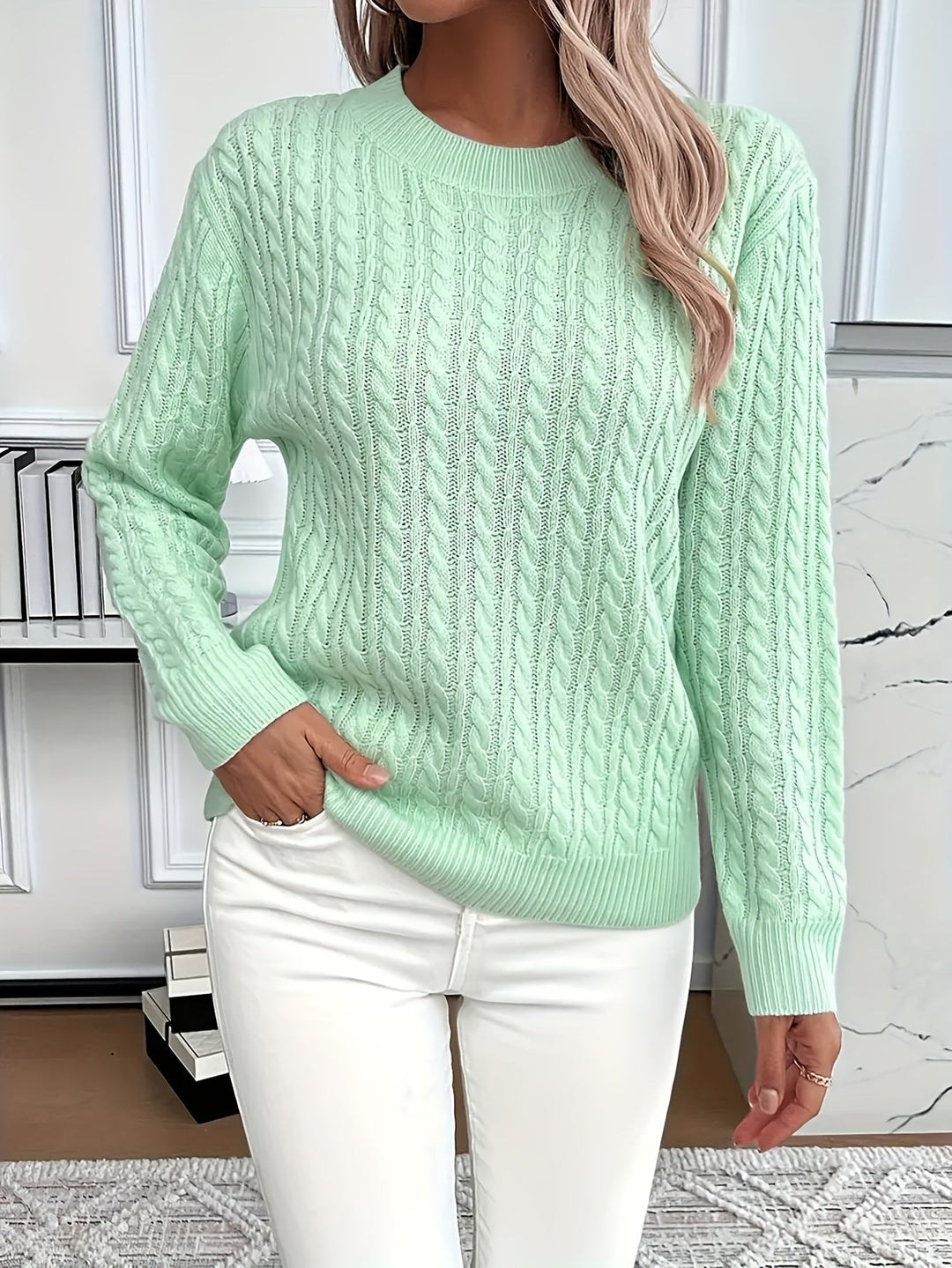 Women's Cozy Cable Knit Sweater with Long Sleeves