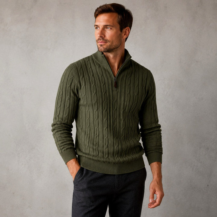 Men's Cable Knit Half-Zip Slim Fit Sweater