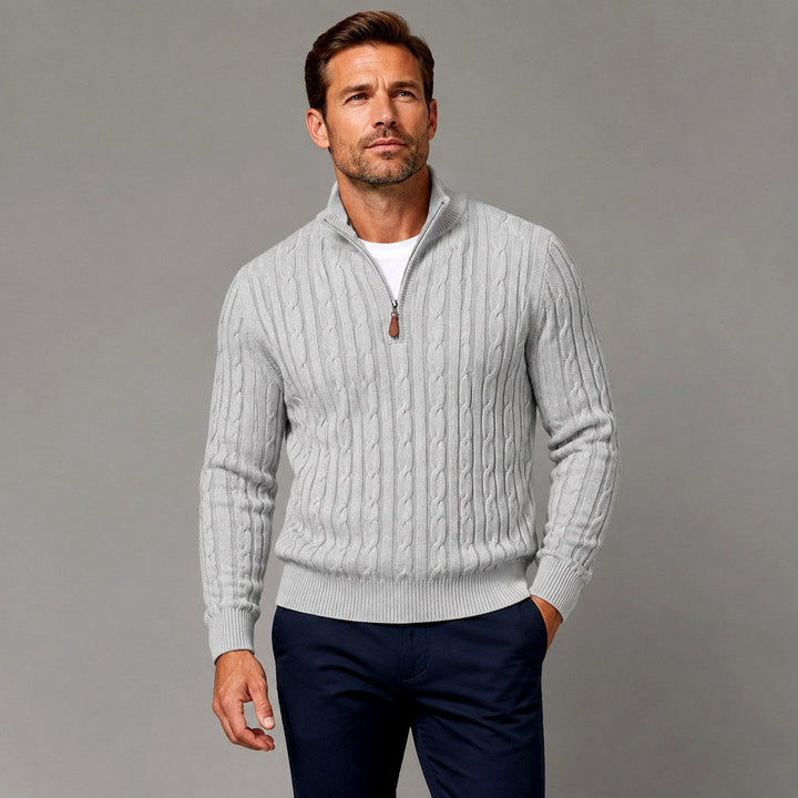 Men's Cable Knit Half-Zip Slim Fit Sweater