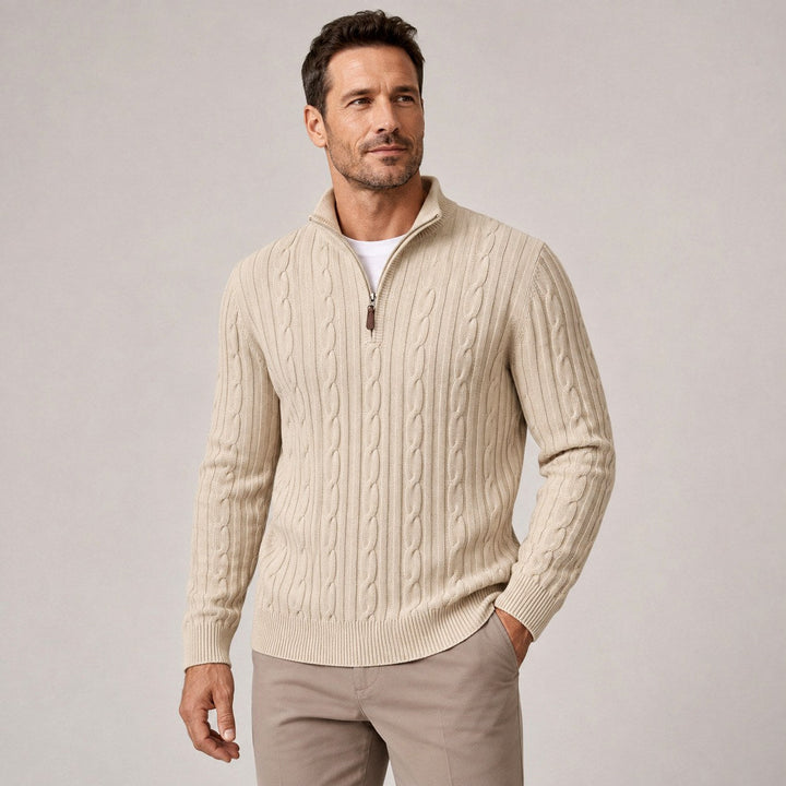 Men's Cable Knit Half-Zip Slim Fit Sweater