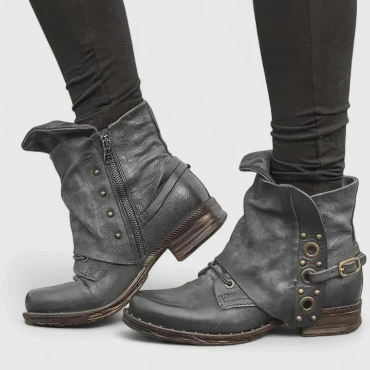 Women's Fold-Over Ankle Boots with Studded Accents