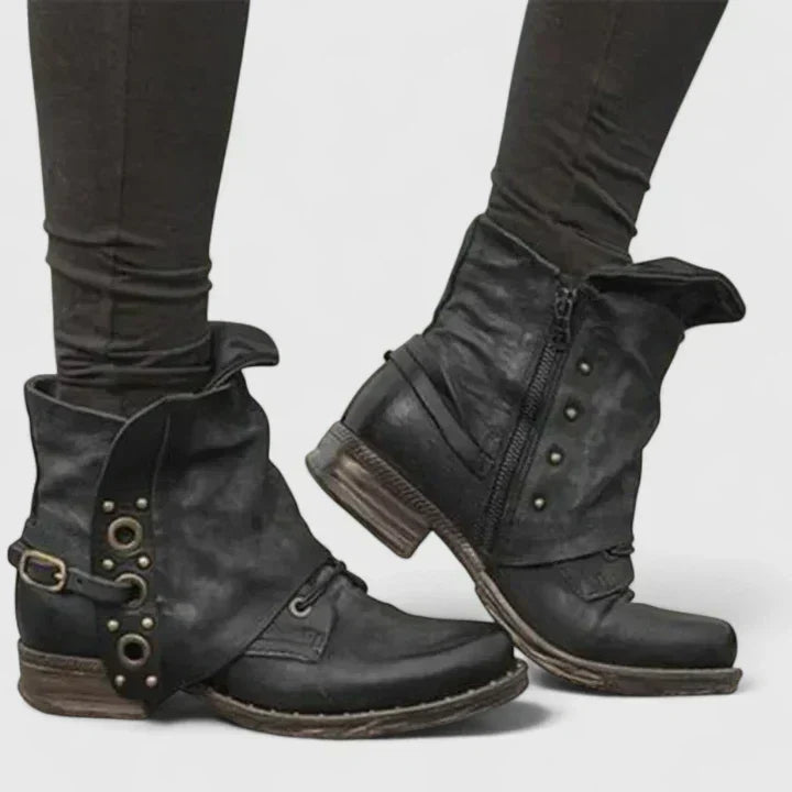 Women's Fold-Over Ankle Boots with Studded Accents