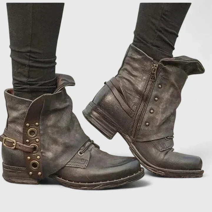 Women's Fold-Over Ankle Boots with Studded Accents