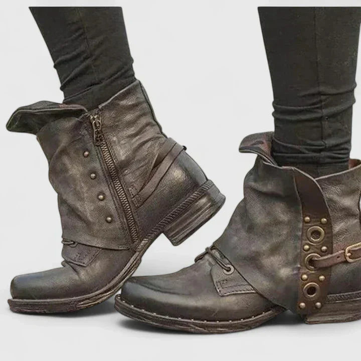 Women's Fold-Over Ankle Boots with Studded Accents