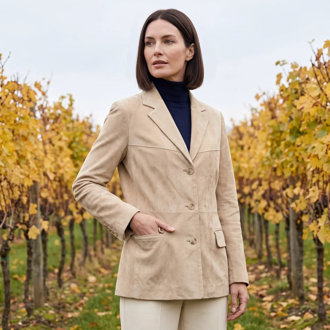 Women's Velvety Suede Tailored Blazer Jacket