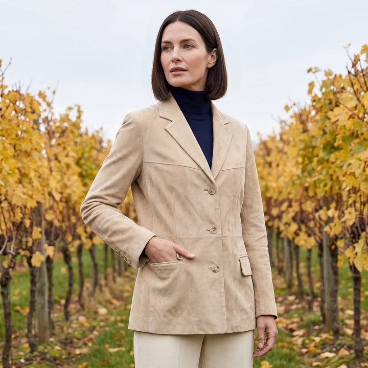 Women's Velvety Suede Tailored Blazer Jacket