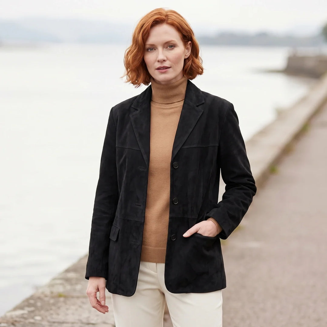 Women's Velvety Suede Tailored Blazer Jacket