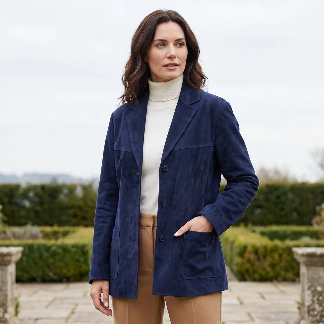 Women's Velvety Suede Tailored Blazer Jacket