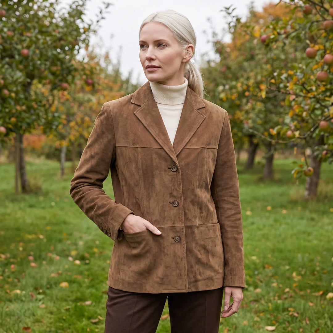 Women's Velvety Suede Tailored Blazer Jacket