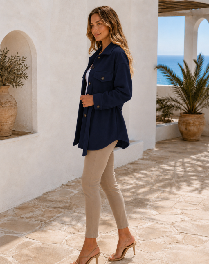 Women's Lightweight Wool Jacket – Buttoned Design for Casual Wear