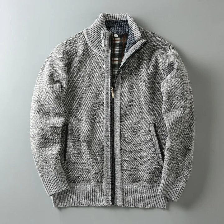 Men's Textured Full-Zip Cardigan with Hand Pockets