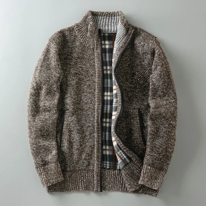 Men's Textured Full-Zip Cardigan with Hand Pockets