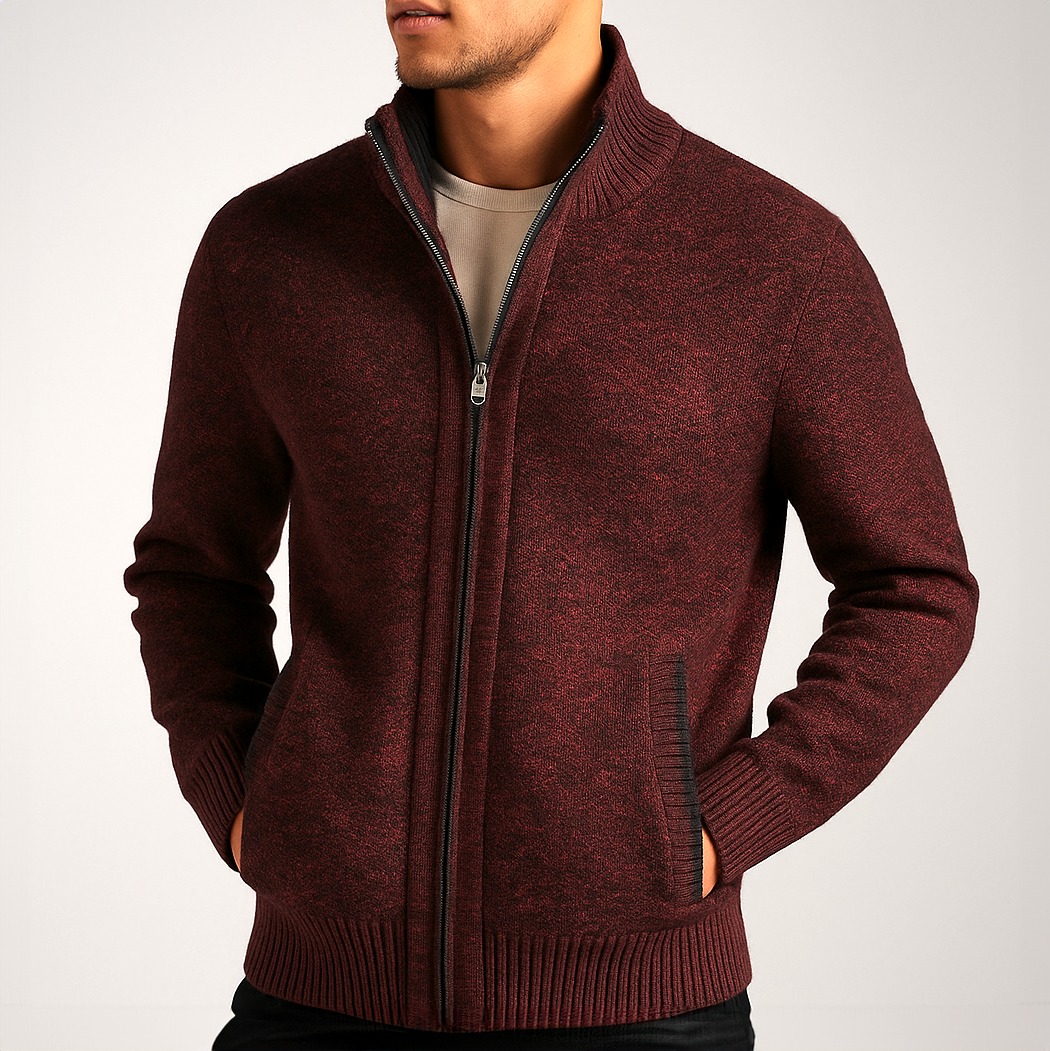 Men's Textured Full-Zip Cardigan with Hand Pockets