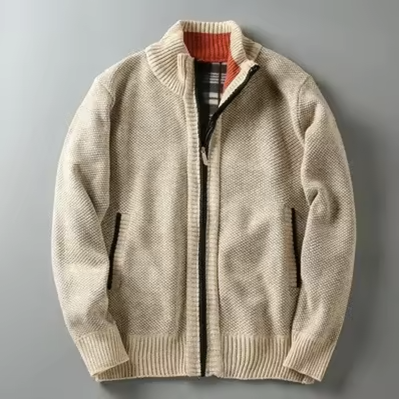 Men's Textured Full-Zip Cardigan with Hand Pockets