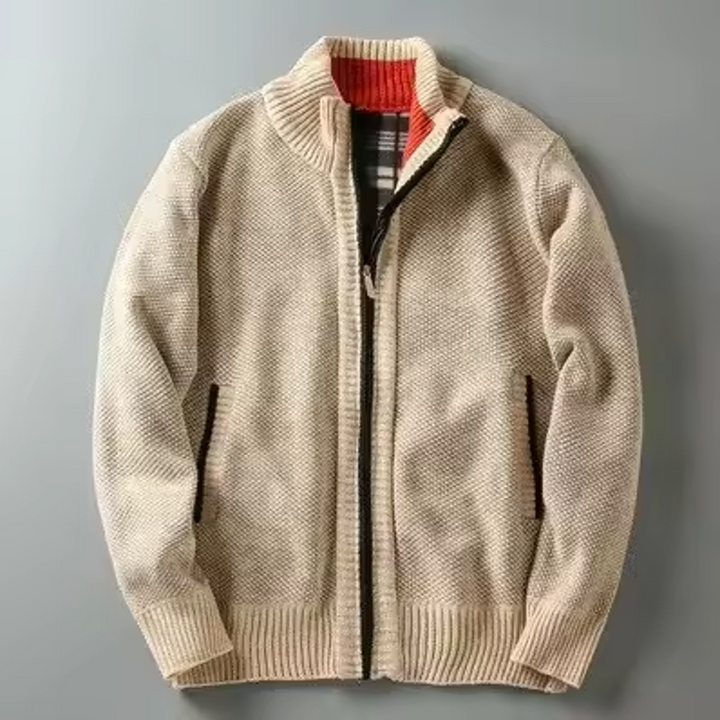 Men's Textured Full-Zip Cardigan with Hand Pockets