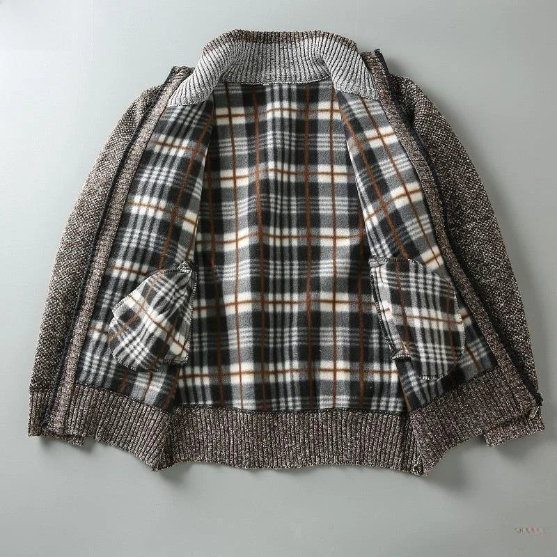 Men's Textured Full-Zip Cardigan with Hand Pockets