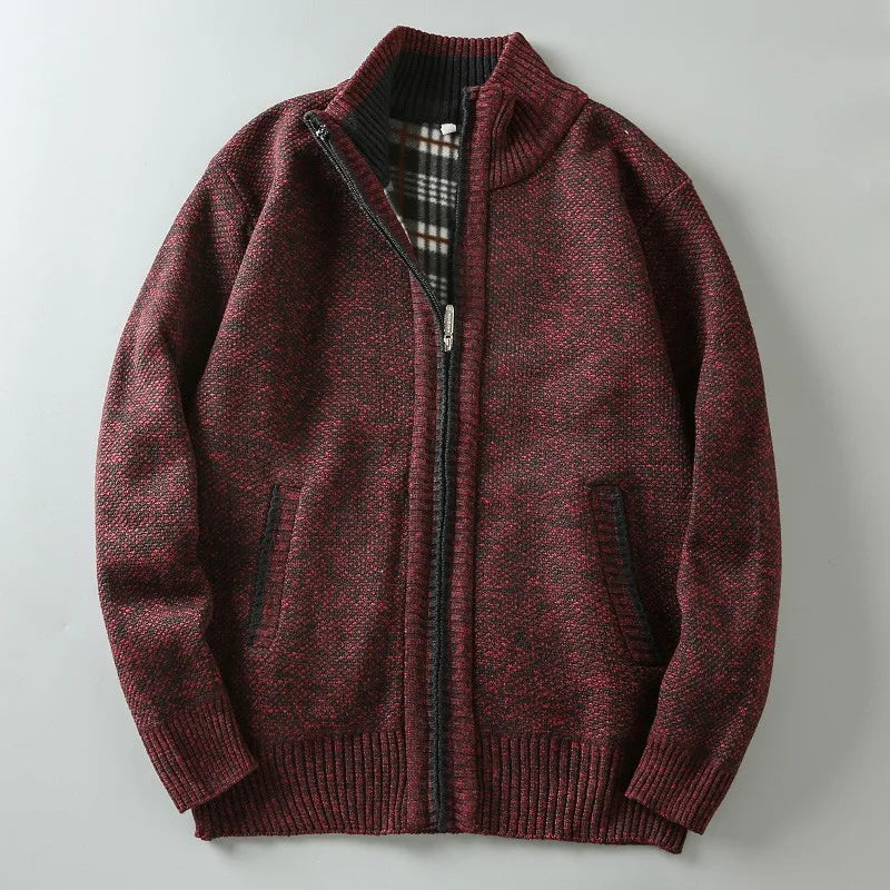 Men's Textured Full-Zip Cardigan with Hand Pockets