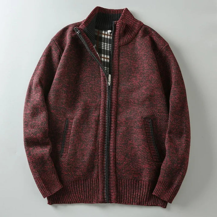 Men's Textured Full-Zip Cardigan with Hand Pockets